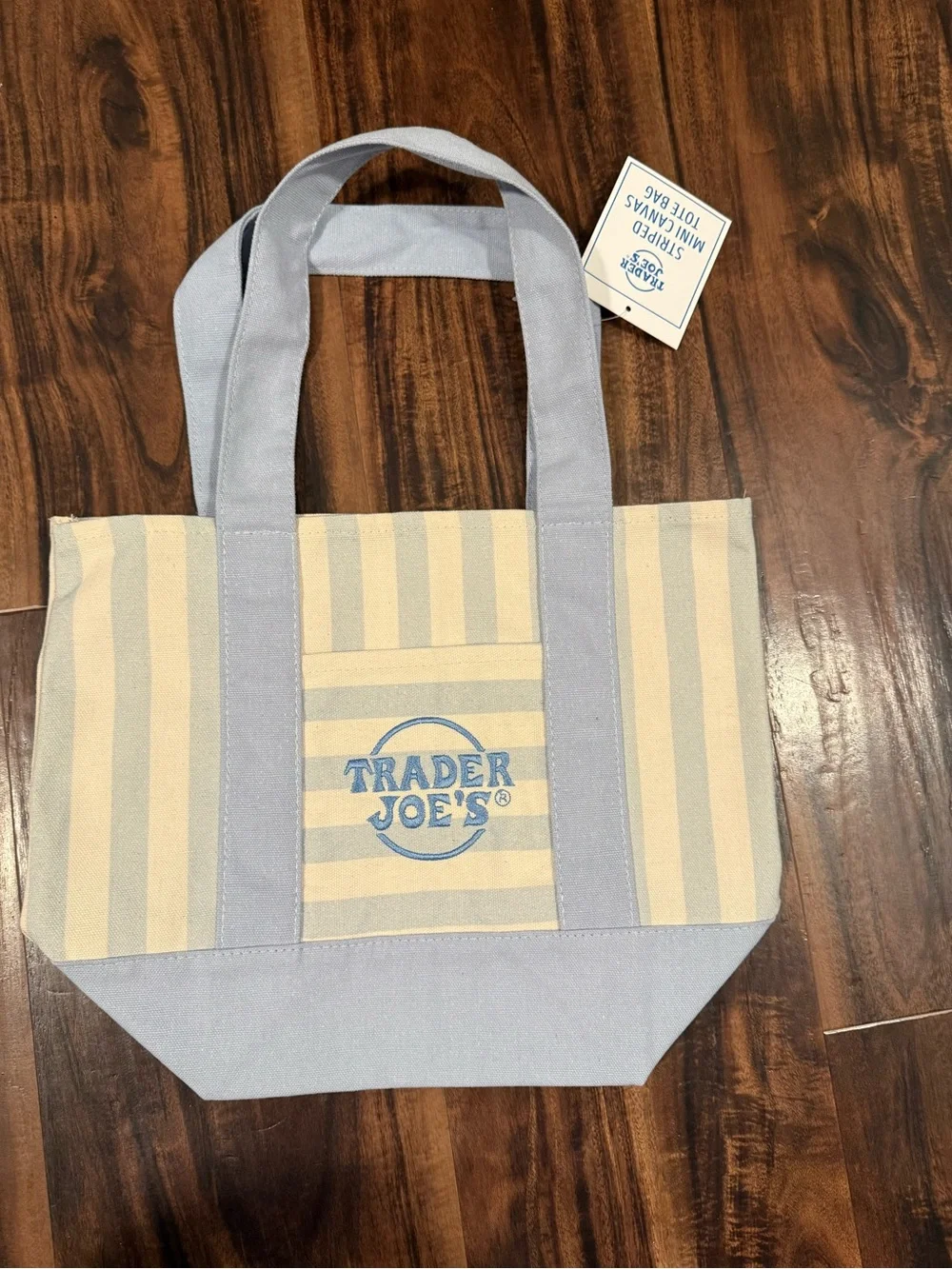 Trader Joe’s Blue and Cream Striped Canvas Mini Tote Bag